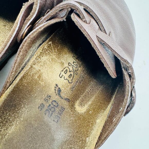 Birki’s Brown Leather Clogs Sandals Slip On Comfort Double Buckle EU 39 US 8 - Picture 8 of 10